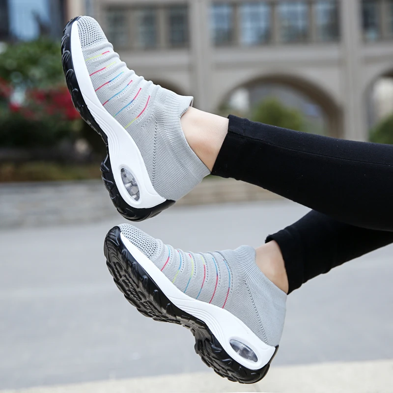 Womens Walking Shoes Non-slip Air Cushion Sneakers Fashion Comfortable Socks Shoe Platform Loafers Non-Slip