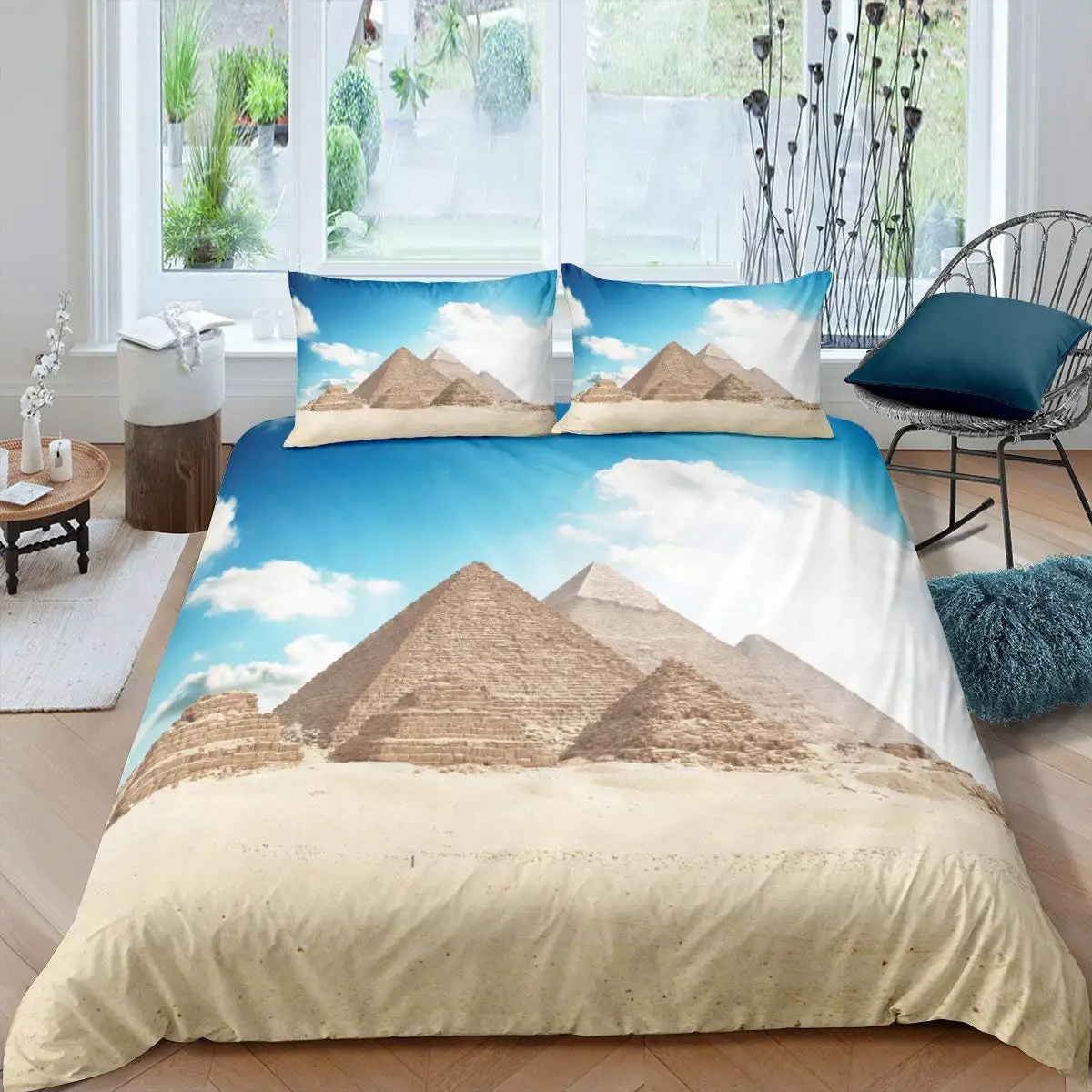 

Ancient Egyptian Pyramids Duvet Cover Set,Famous Landmark World Heritage View Classical Architecture Bedding Set King/Queen Size