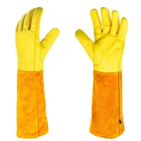 yellow long tube gloves gardening work safety puncture proof leather gloves wear resistant long sleeved professional gloves