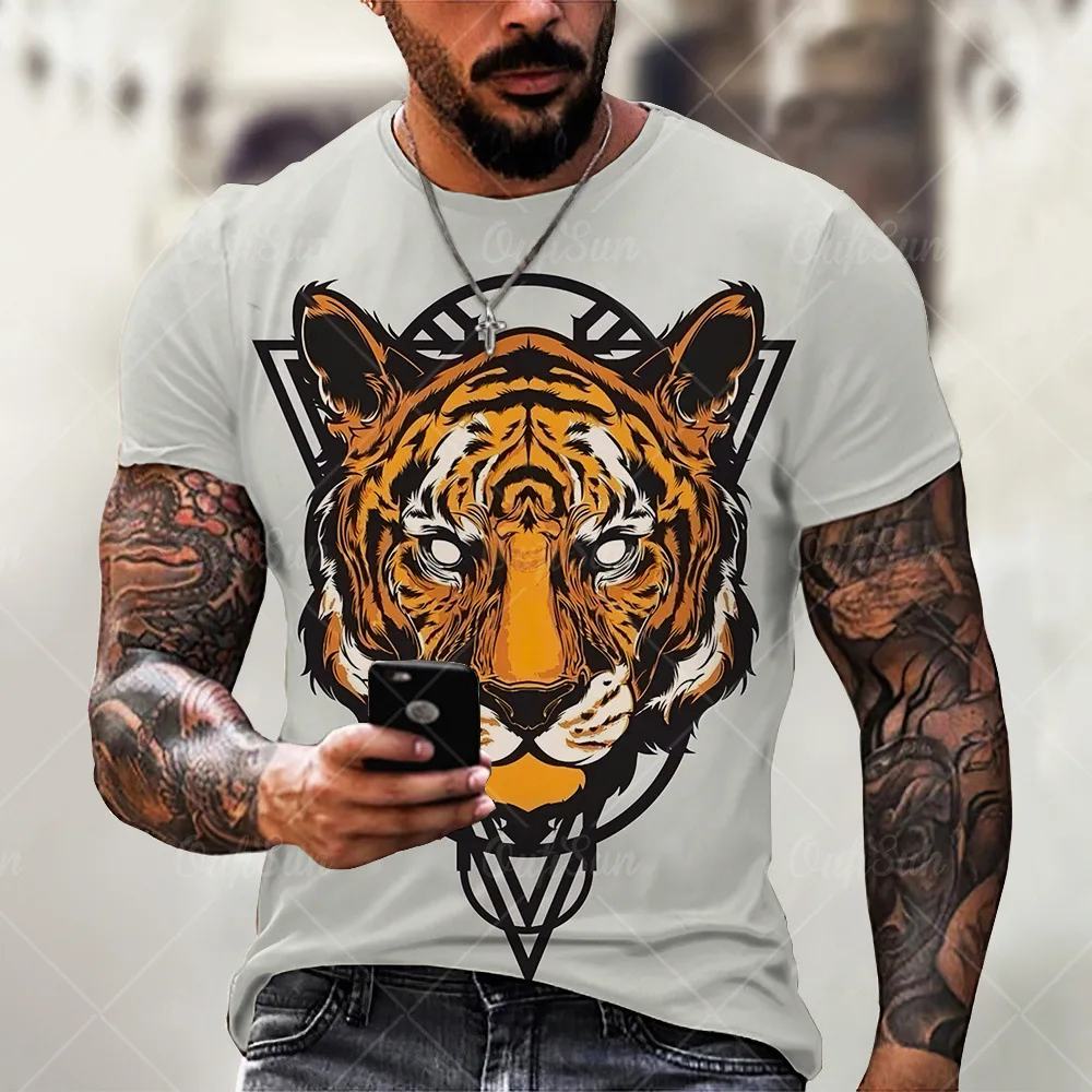 

2023 Europe And The United States Spring Short Sleeve T-shirt Explosion Digital Print Animal Lion Casual Loose Crew Neck