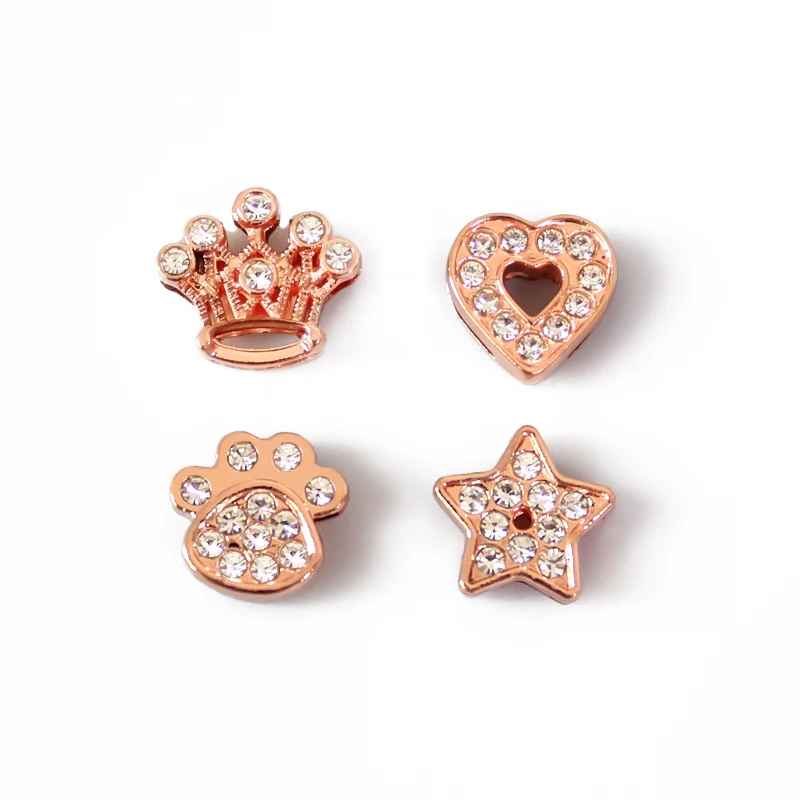 10 шт./лот отверстие 8 мм стразы сердце корона звезда лапа слайд-подвеска розовое