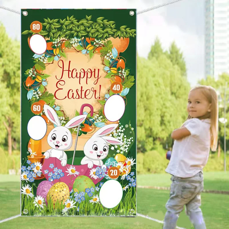 

Easter Background Cloth Rabbit Bunny Egg Polyester Flag Parent-Child Home Outdoor Garden Yard Game Holiday Supplies 75x135cm
