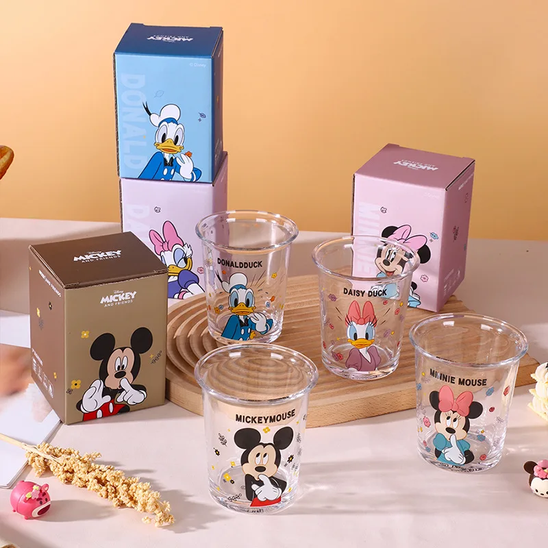 em ze szkła Disney 400 ml naczynia do picia Cartoon Children Milk Mug Kitchen Glasses Transprant Cute Print Tumbler Cups Friend Gift
