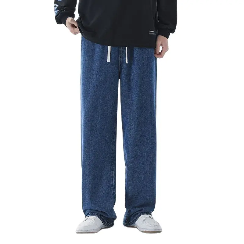 New Brand Jeans Men/Women Spring Loose Straight Tube INS High Street Elastic Waist Casual Loose Wide Leg Jeans for Men