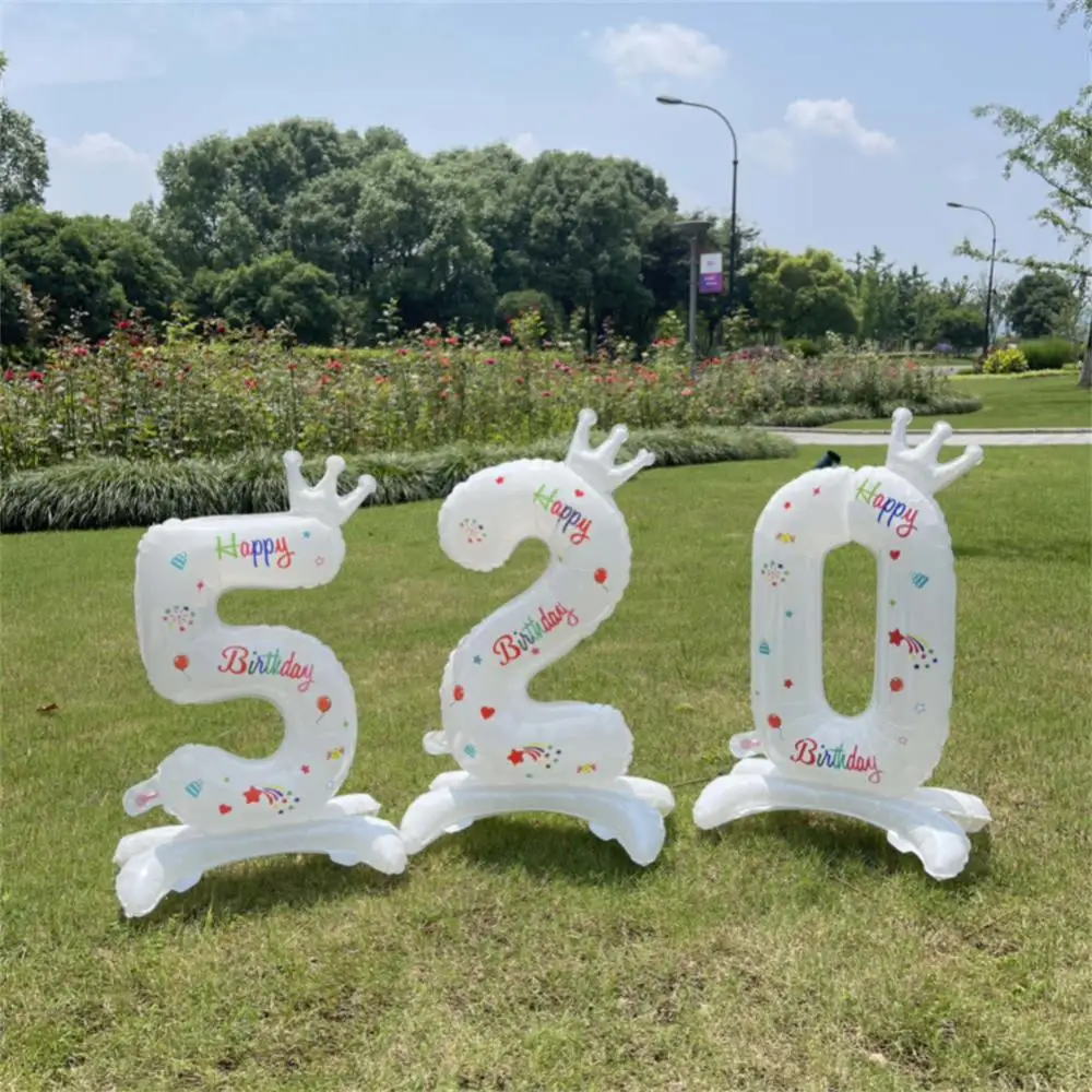 

32 Inch Standing White Crown Digital Balloon Ins Wind Small Fresh Aluminum Film Balloon Children Adult Birthday Party Decoration