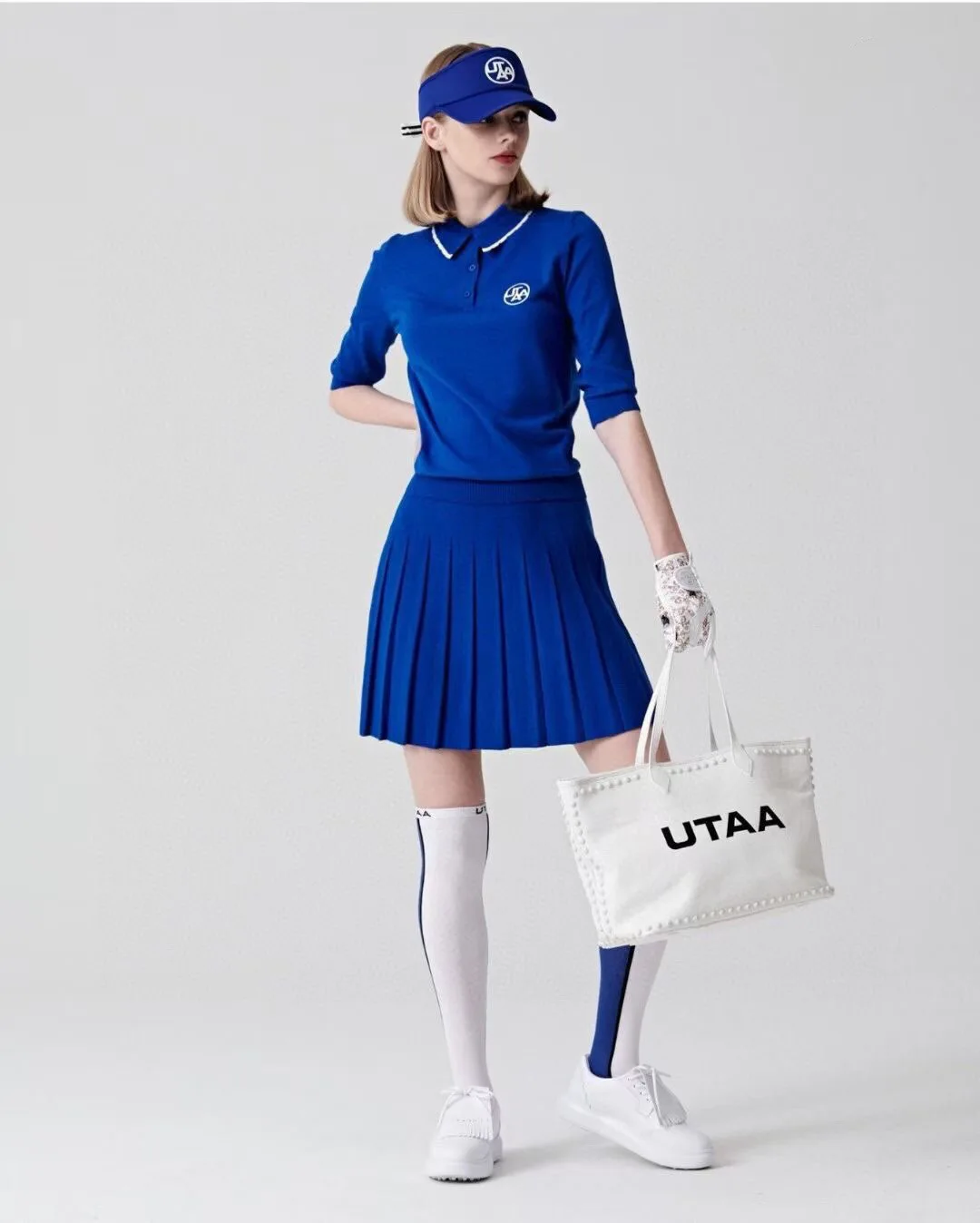 New Fall/winter 2022 Golf Clothing Knit Shirts Women's Short Sleeve Pleated Skirt Sets Slim Fit Golf Top and Waist Stretch Skirt