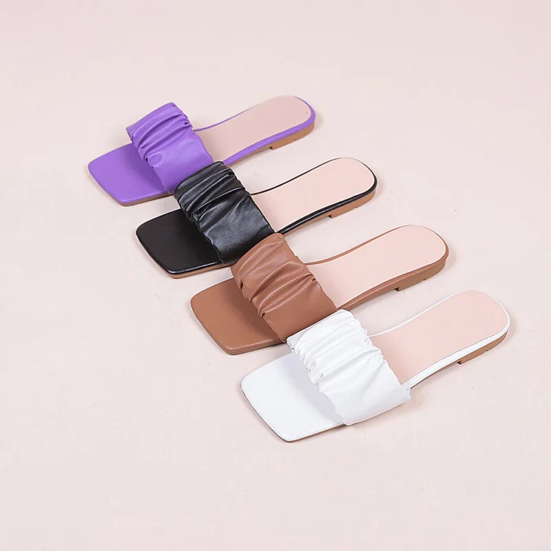 

Low Big Size Shoes Summer Clogs Woman Slippers Soft Pantofle Square Toe Slides Beach Comfort 2022 Flat Hoof Heels Rome Fabric Ru