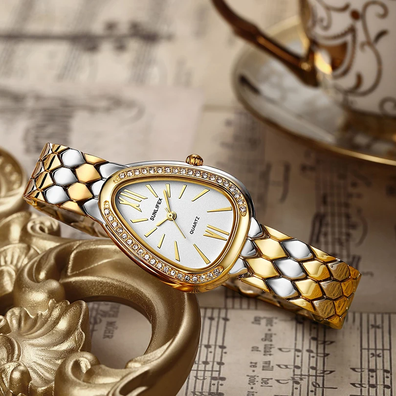 Женские кварцевые наручные часы роскошные с браслетом и ремешком женские для