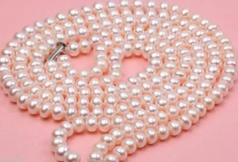 

Ожерелье из натурального белого жемчуга 7-8 мм 3 ряда AAA 18 -20 дюймов