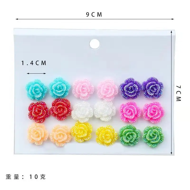 9/12Pairs Acrylic Colorful Tulip Rose Studs Earrings Set Fashion Circle Ear Cuff Perforated Jewelry Women Accessories