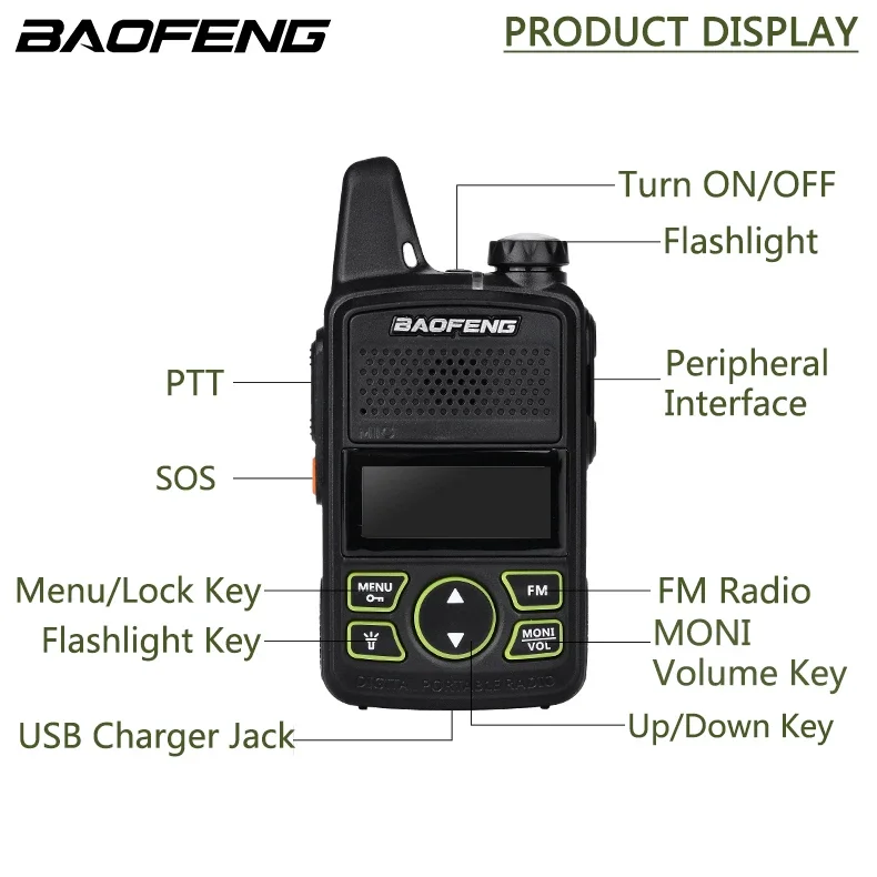 Фото Детская рация Baofeng BF-T1 Mini с USB-зарядкой, UHF 400-470 МГц, 1500 мАч, 20 каналов, подарок для ребенка, трансивер, любительская радиостанция №2