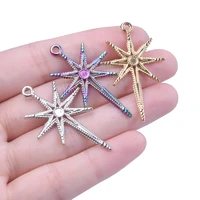 5pcslot rainbow silver color zircon anise star charms eight pointed star pendant for necklace diy jewelry making accessories