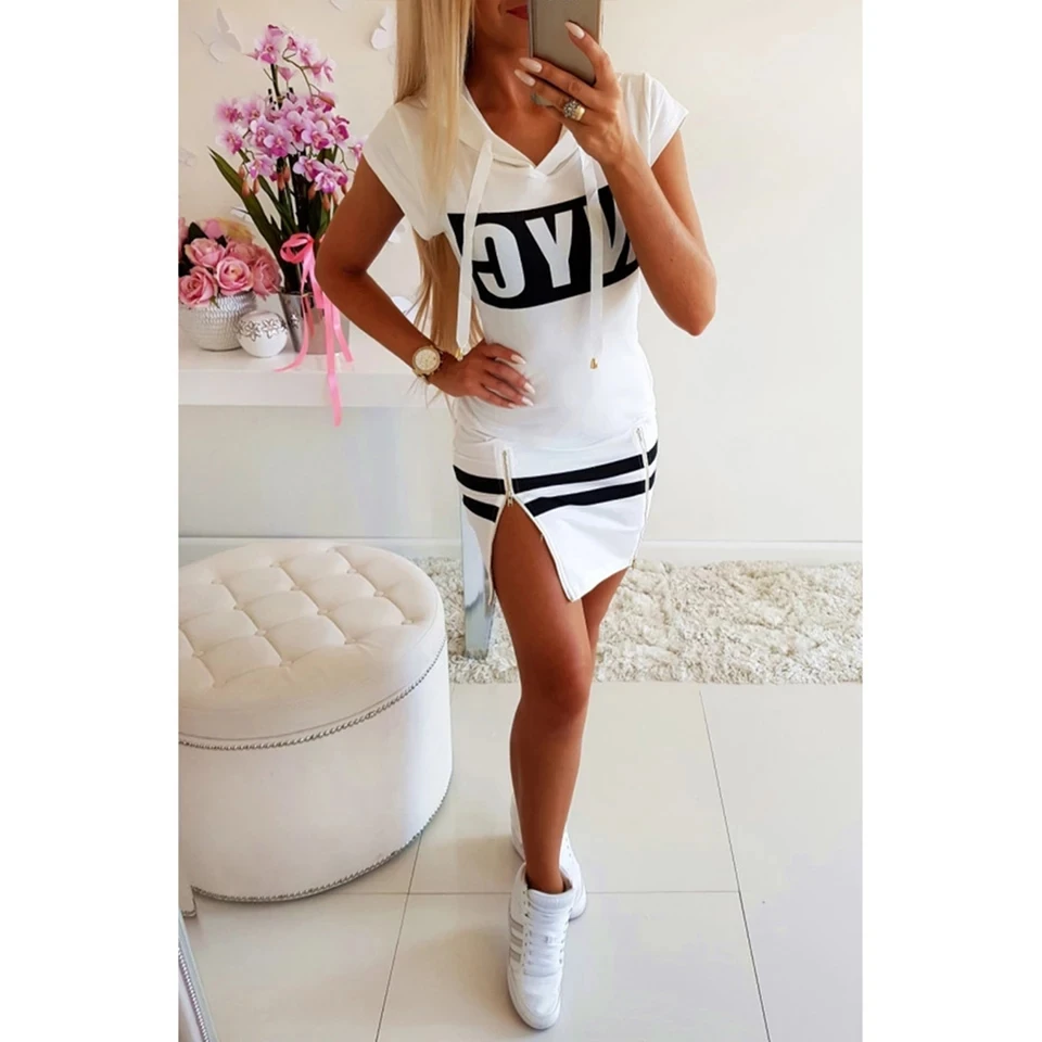 Женское летнее платье с капюшоном модное тонкое мини-платье коротким рукавом и