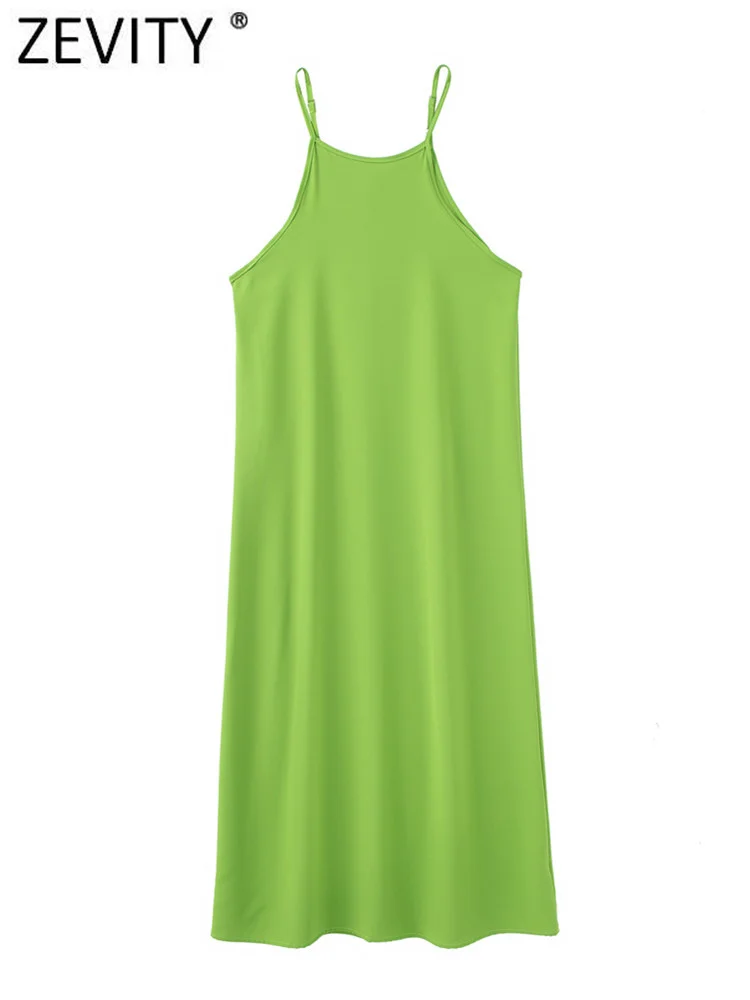 

Zevity женское сексуальное однотонное повседневное свободное платье миди на тонких бретельках, женское шикарное прямое платье DS1122