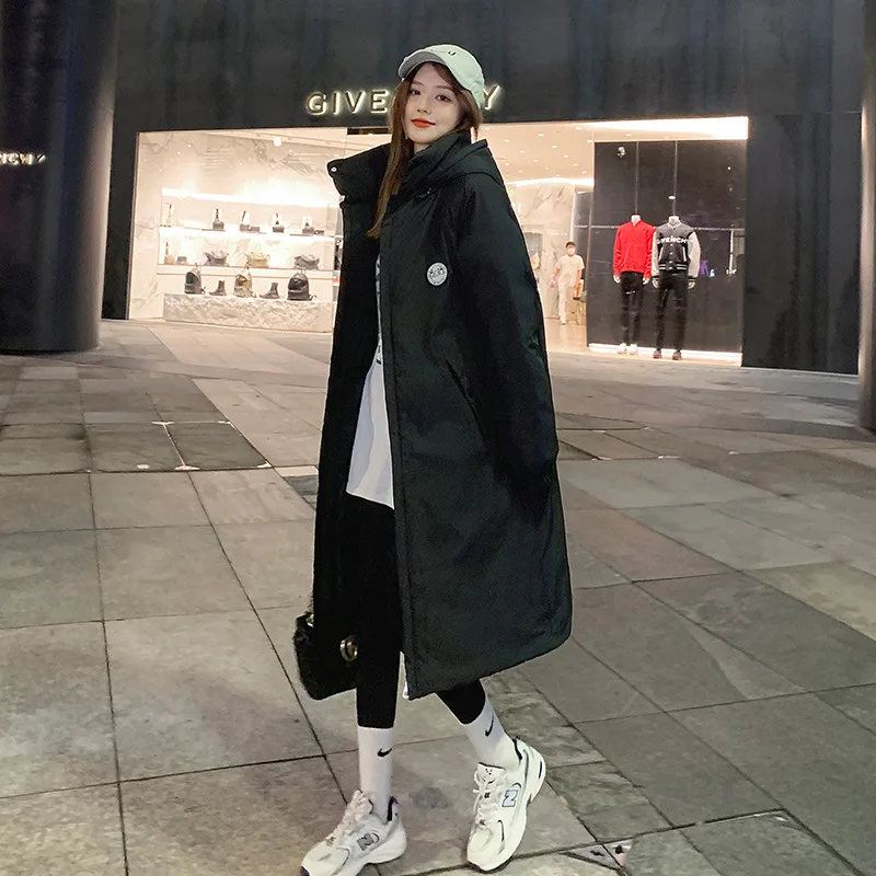 Winter 2022 new long cotton clothing women's fashion cotton clothing in the long knee hooded thick loose cotton-padded jacket