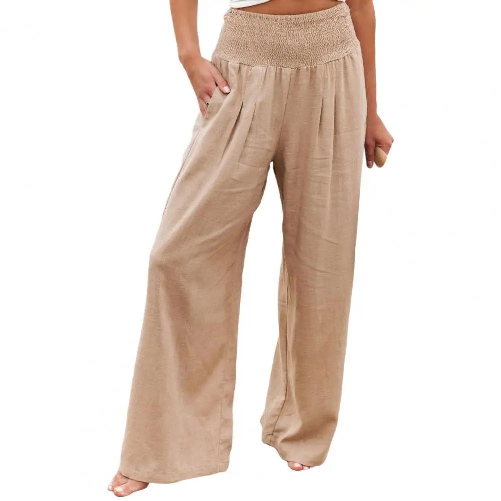 

Брюки женские шифоновые с широкими штанинами, однотонные свободные прямые штаны с эластичной завышенной талией, Повседневная летняя одежд...