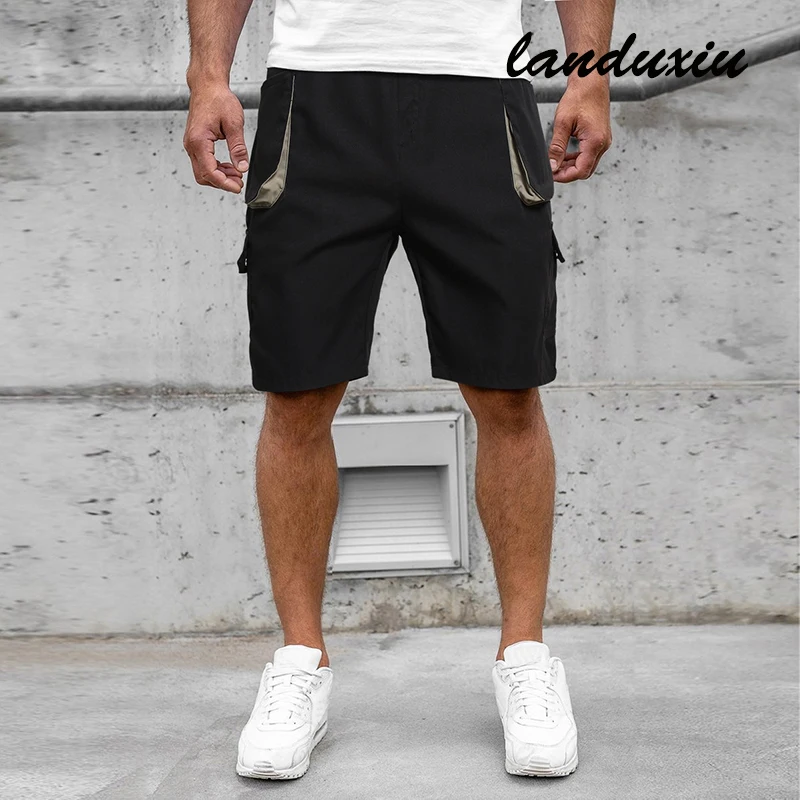 

Мужские летние спортивные повседневные брюки landuxiu, модные шорты в Корейском стиле с цветными блоками, бриджи