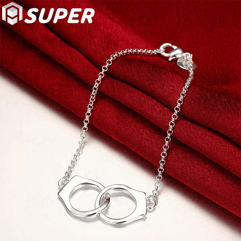 

925 Sterling Silver Double Round Circle Bracelet Chain For Women Man Wedding Engagement Party Jewelry