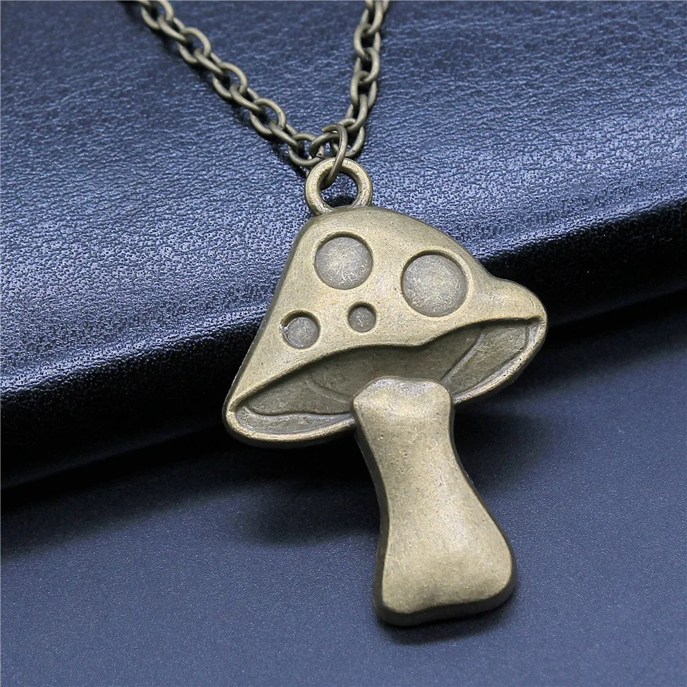 Цепочка с подвеской в виде гриба для мужчин и женщин, винтажное ожерелье под античную бронзу, длинная цепь, модные ювелирные аксессуары, 40 х29 мм