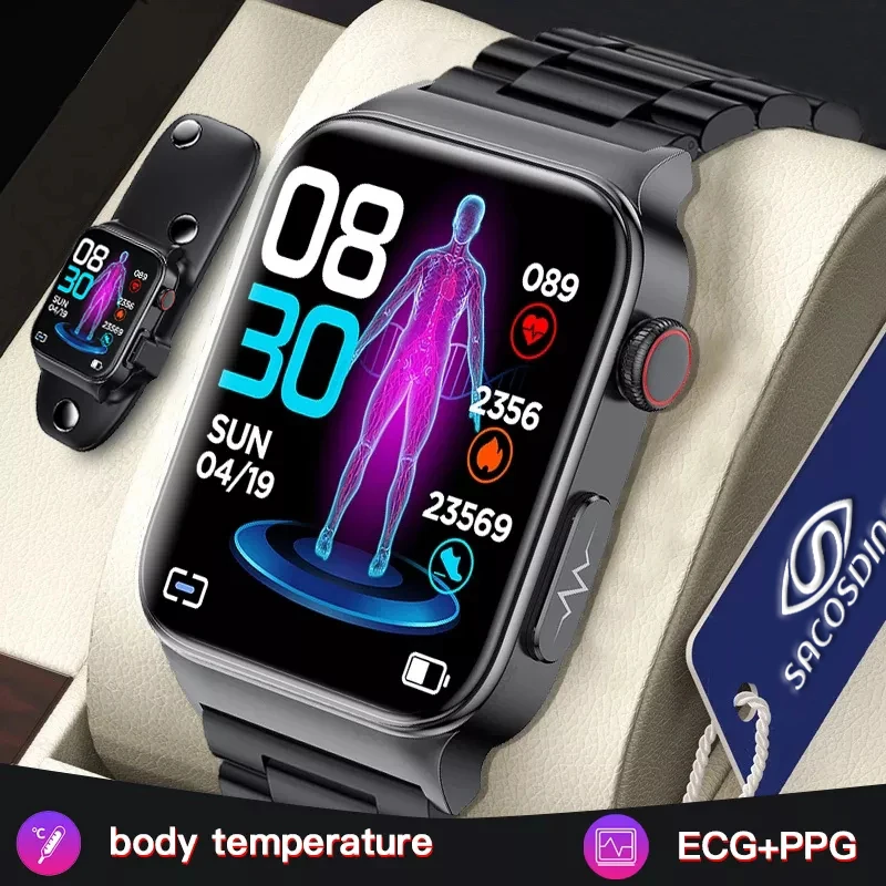 

2023 Blood Glucose Watch ECG Monitoring Men Women's Temperature Non-Invasive Blood Sugar watch IP68 Waterproof