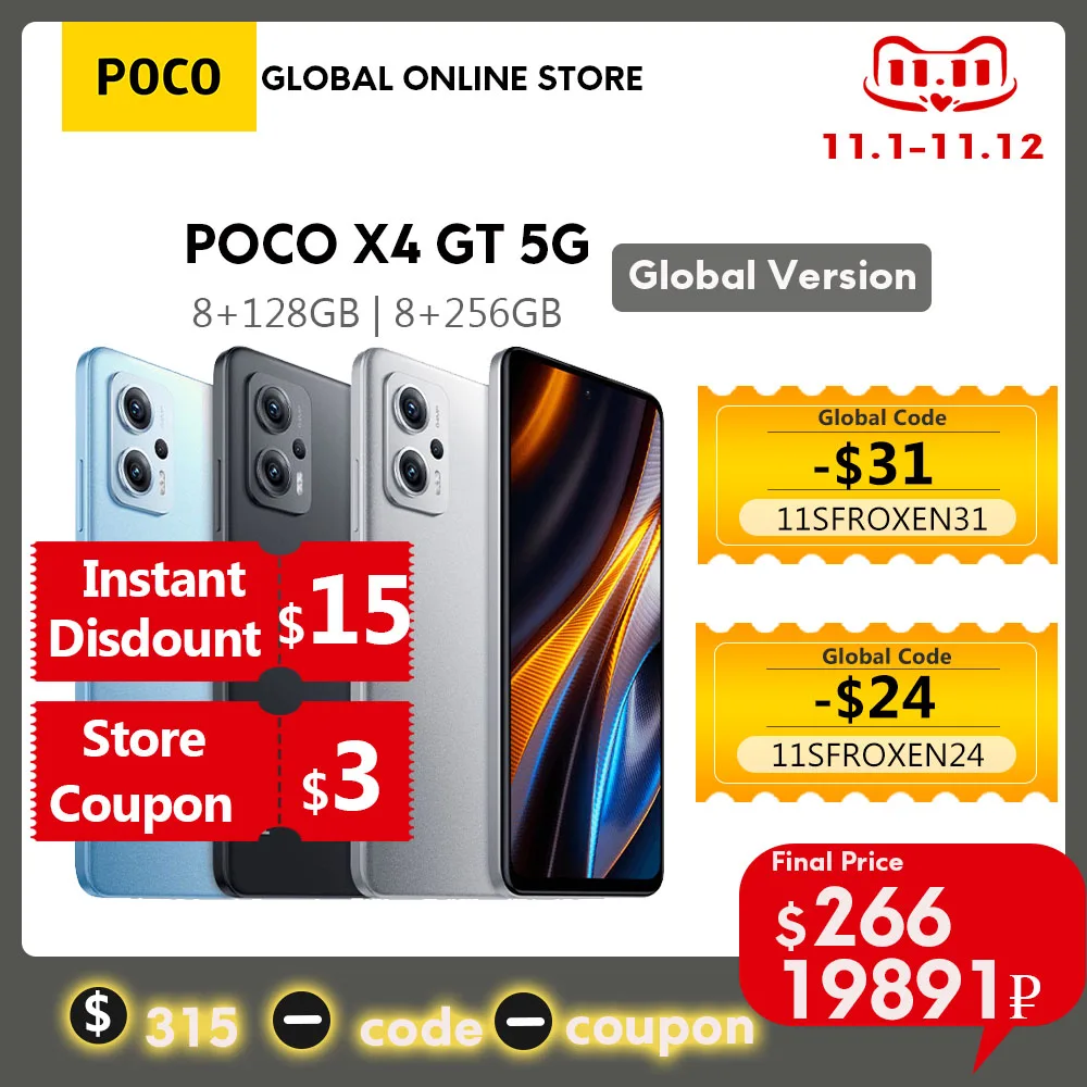Najtaniej Wersja Globalna POCO X4 GT 5G Smartphone 128GB/256GB Dimensity 8100 144Hz Wyświetlacz DynamicSwitch 64MP Potrójna Kamera 67W ładowanie