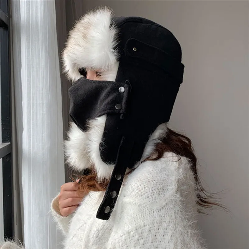 

Шапка-Авиатор, женская модная зимняя шапка-ушанка из искусственного кроличьего меха, теплые винтажные женские шапки-ушанки, лыжная шапка, Новые шапки-ушанки