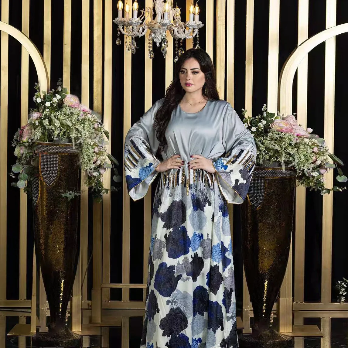 AB367 Арабский Дубай Мусульманский халат Женский фестиваль Gulbang Бисероплетение