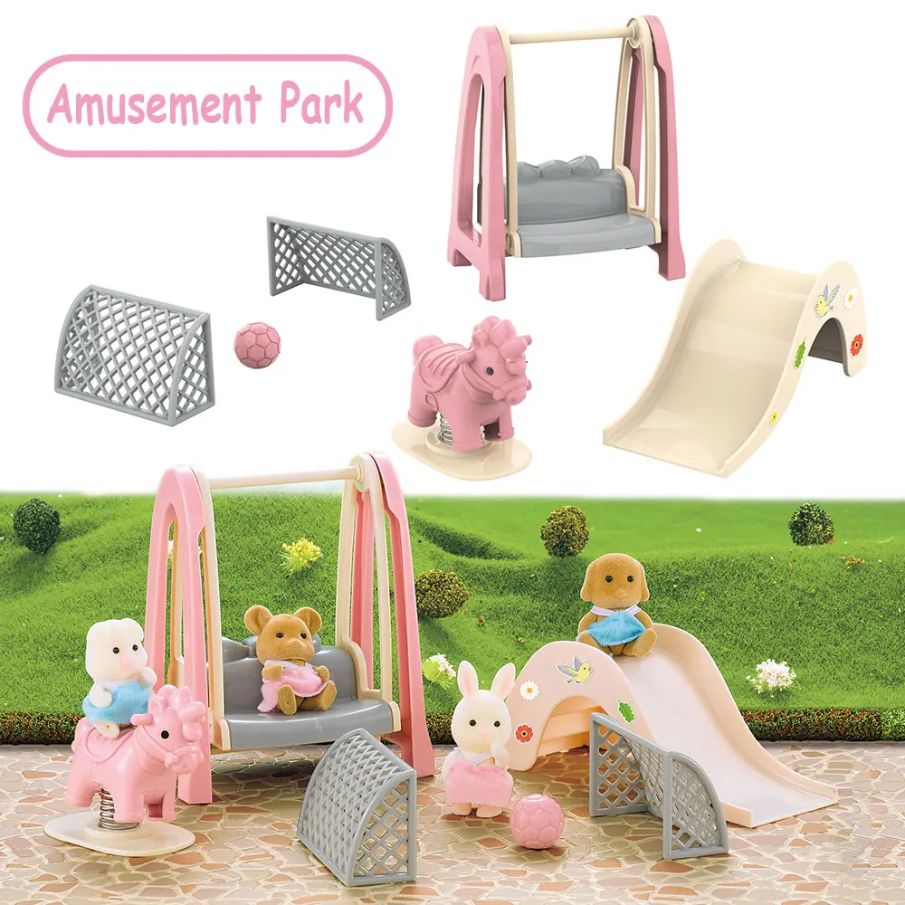 2021new 1/12 Slide Miniature Items Animal Baby Amusement Park Furniture For Dolls Forest Family Rocking Horse Toys Pretend Play