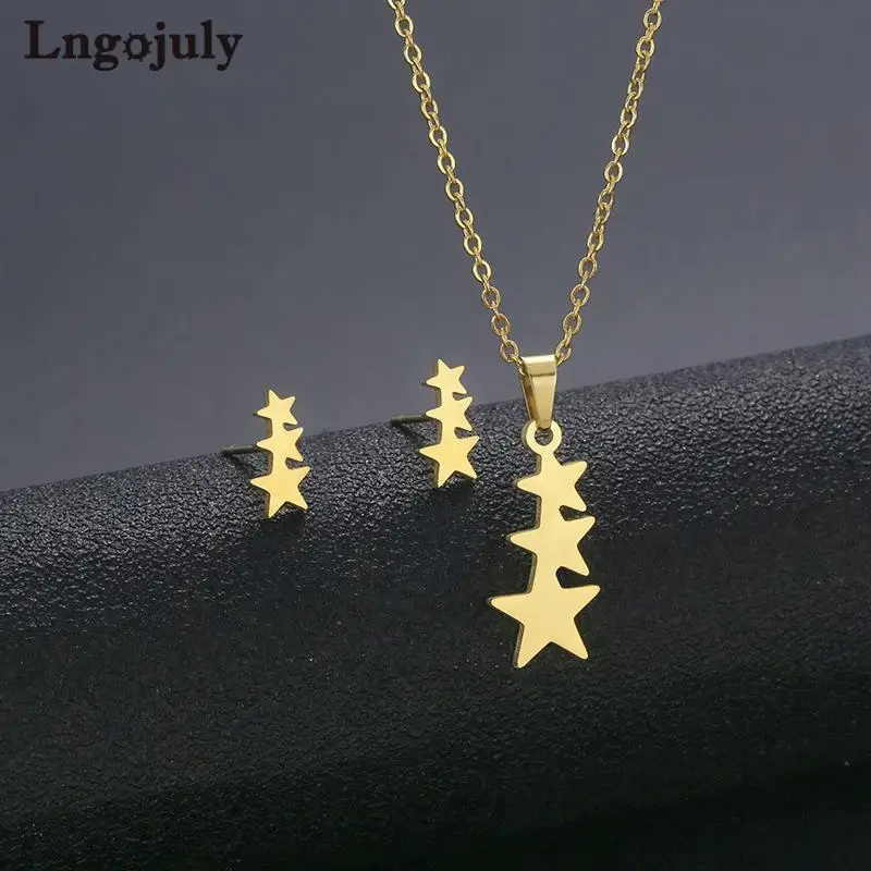 

Fashion Jewelry Titanium Steel Women Star Earring Necklace Set For Women Girl Anniversary Party Jewelry Gifts TGS028