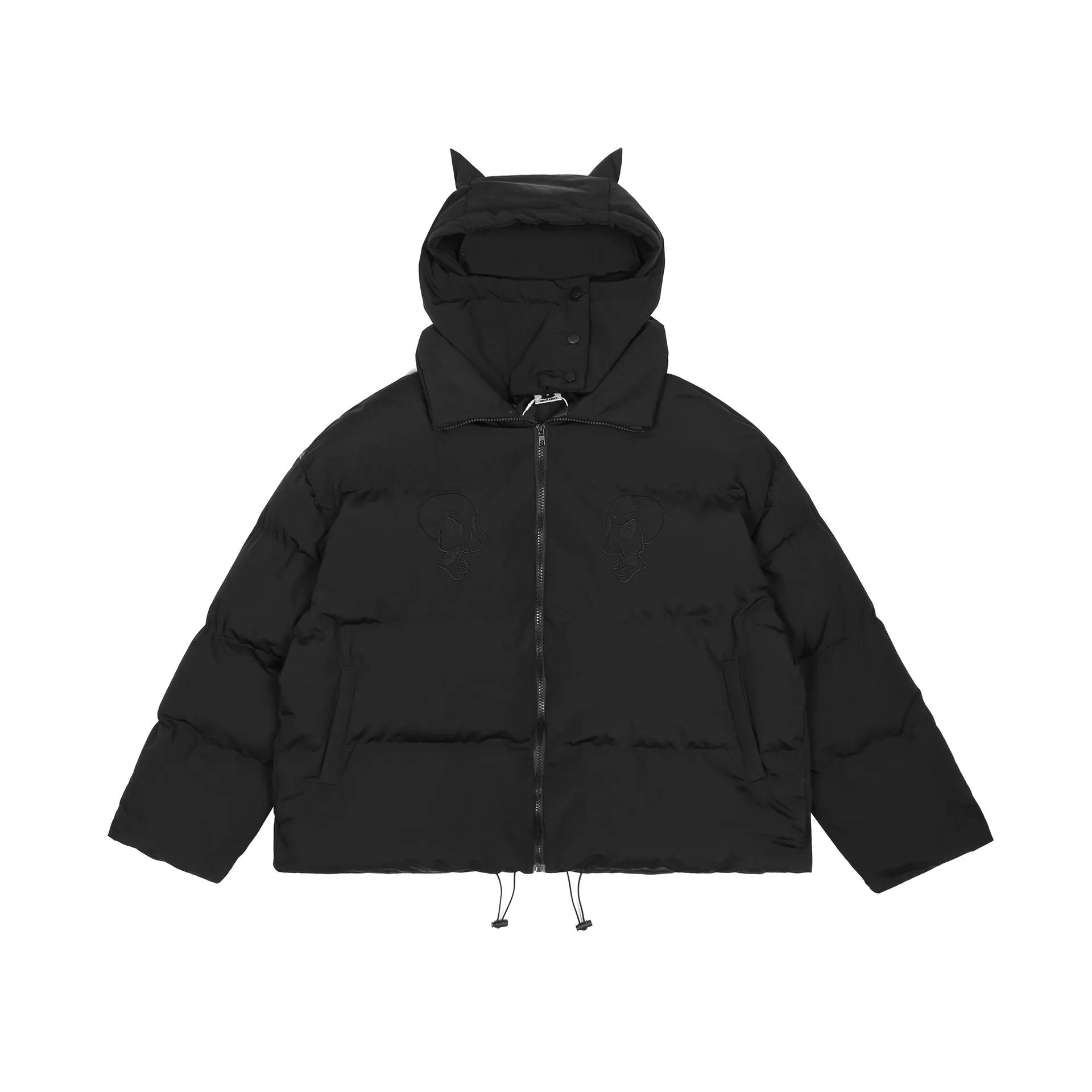 Little Devil Puffer Jacket Black Parkas Outwear Streetwear Skulls Embroidery Harajuku Cotton Fashion Jackets Y2k Coat Men Women