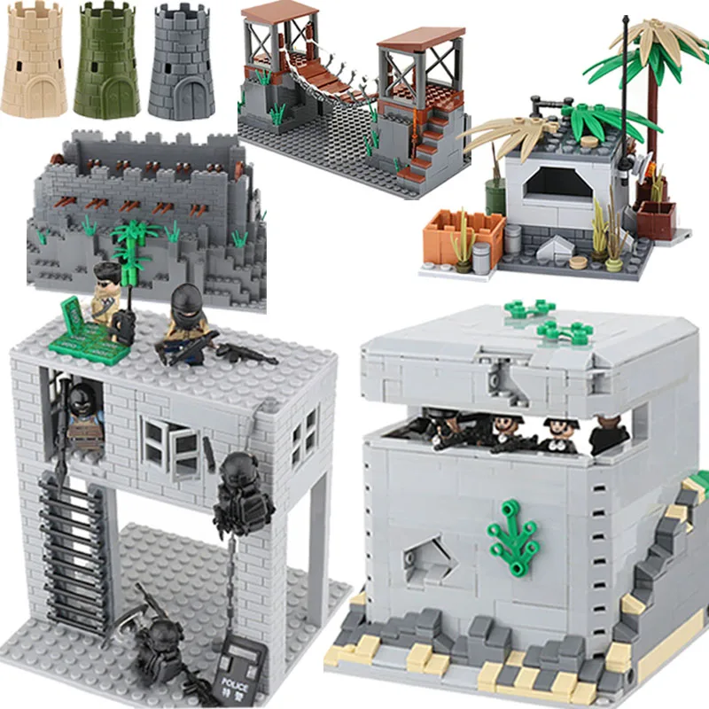 

WW2 Military Series Fortress Building Blocks Trenches Ruins Army Soldier Figures Gun Weapons Accessories Bricks Kids Toys Gifts