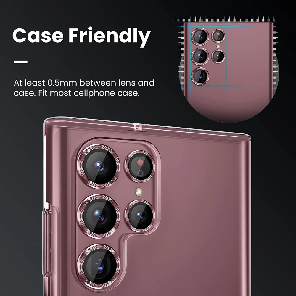 For Samsung Galaxy S22 Ultra 5G Camera Lens Protector Metal Camera Ring Case Tempered Glass For Samsung S22 Ultra Protective Cap