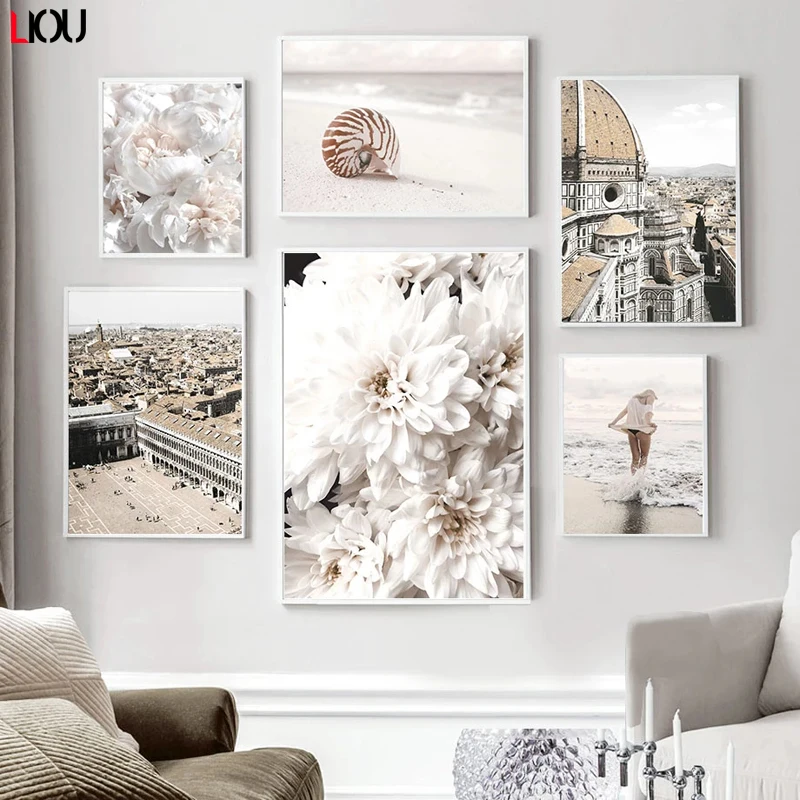 Венеция Пляж Лодка ракушка девушка Далия фотокартина на холсте скандинавские