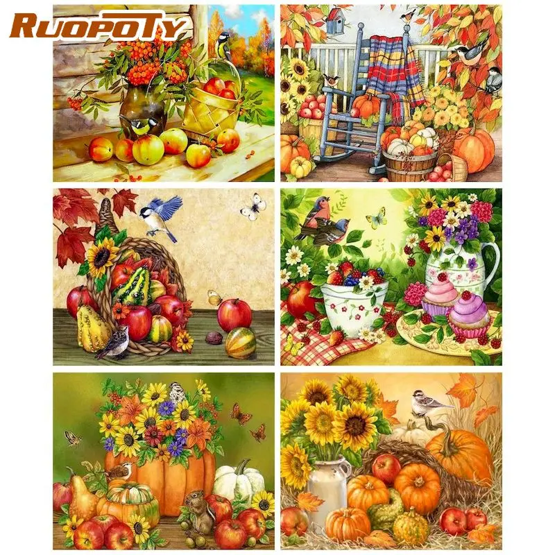 

RUOPOTY Acrylic Painting By Numbers Frame Paint Kit Coloring By Numbers Fruits Acrylic Paints Home Decors Flower Diy Crafts Gift
