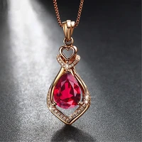 14k rose gold 45cm necklace red ruby pendant for women red topaz wedding gemstone pierscionki chain naszyjnik necklaces joyas