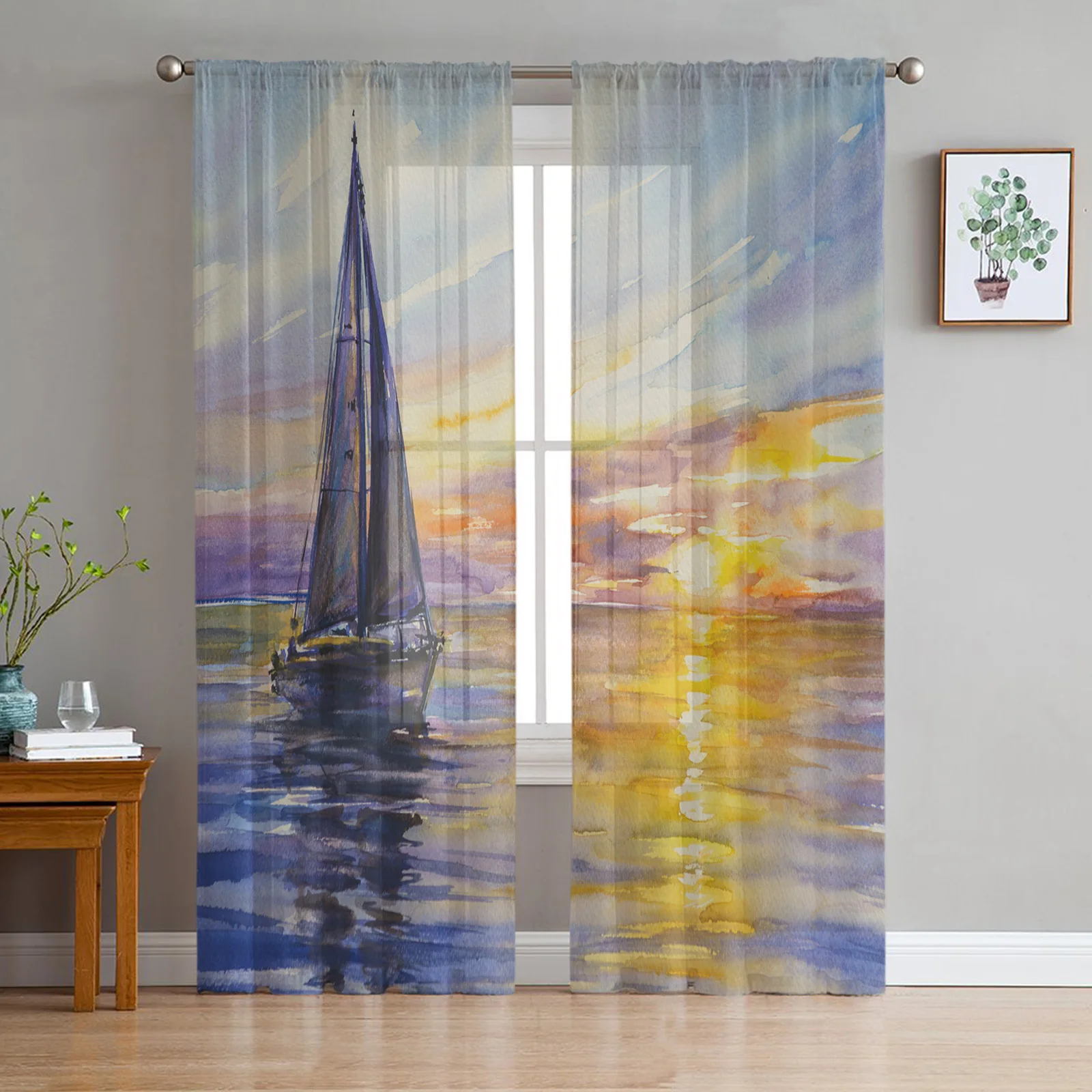 

Морской парусник волны закат небо закат гостиная вуаль шторы для дома отеля балкона занавески Тюль Шторы для спальни окна обработка