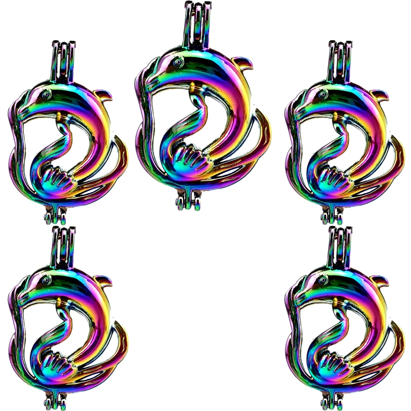 

10PCS Classic Dolphins Charms Pearl Cage Locket Aromatherapy Diffuser Pendants DIY Jewelry Making Necklace Keychain For Gifts