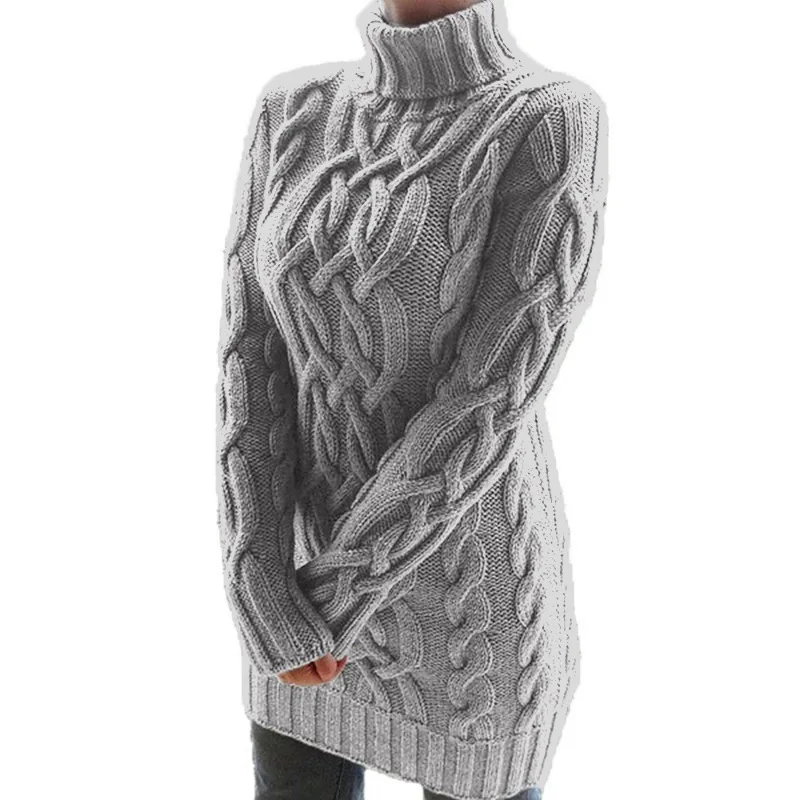

Vintage Turtleneck Sweater Dress Women 2022 Fashion Autumn Winter Knitted Dresses Women's Solid Color Knitted Thread Twist Dress