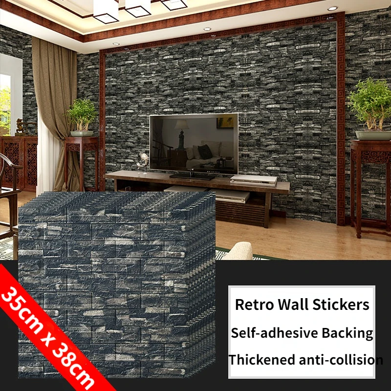 

38CM X35cm 3mm Self-adhesive Waterproof 3D Tile Wall Sticker Wallpaper XPE Foam Wallpaper Living Room DIY Background Decorations