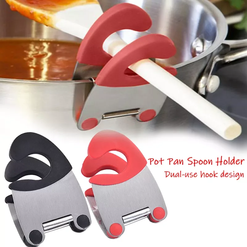 

2022New Stainless Steel Pot Pan Holder Spatula Clip Spoon Rest Pots Clip Kitchen Tools For Pan Lid Repose Cuilleres Pot Lid Hold