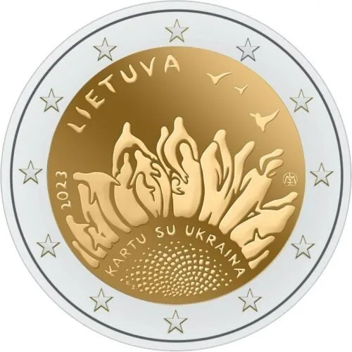 

Новая 2023 оригинальная биметаллическая монета, Литва с вами, 100% 2 евро