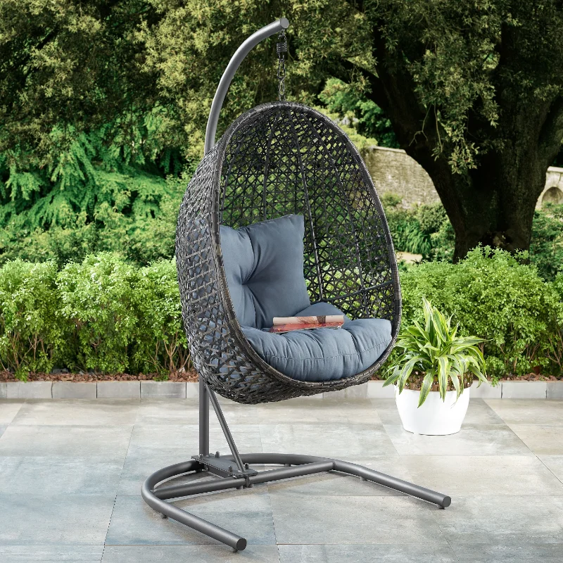 With Stand - Grey Wicker, Blue Cushion