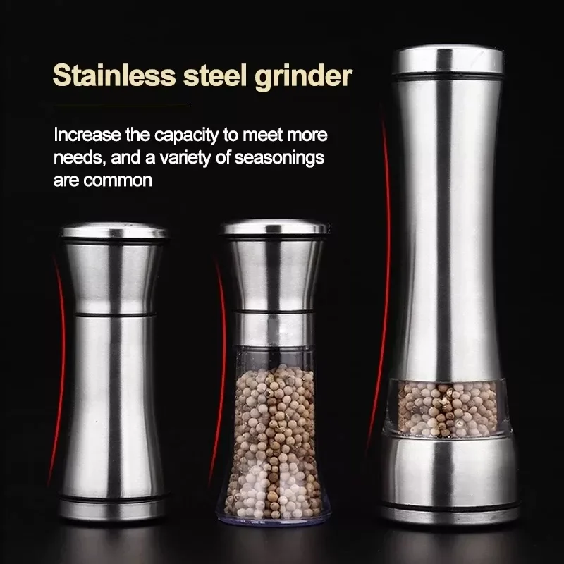 

2022NEW and Pepper Grain Mill Shakers Stainless Steel Metal Food Grinder Pulverizer Spice Jar Condiment Container Kitchen Tools