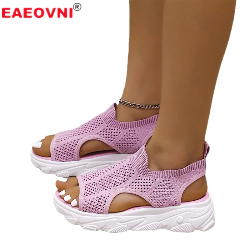 

Summer New Women's Sandals Outdoor Sports Open-toed Shoes Fashion Thick-soled Women Shoes Sexy Knitted Mesh Breathable Sneakers