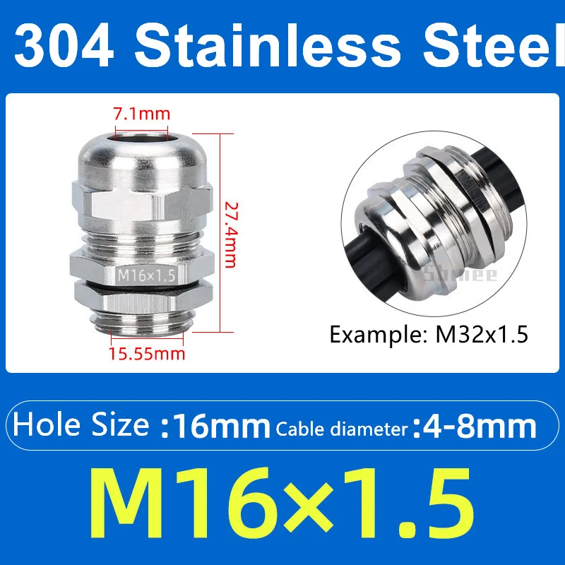 

Водонепроницаемые кабельные вводы из нержавеющей стали M6-M18