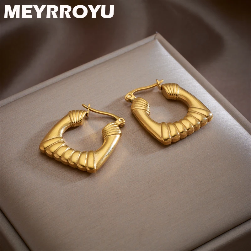 

MEYRROYU 316L Stainless Steel Gold Color Geometric Unusual Hoop Earrings for Women Statement Jewelry Gift Bijoux Accessories