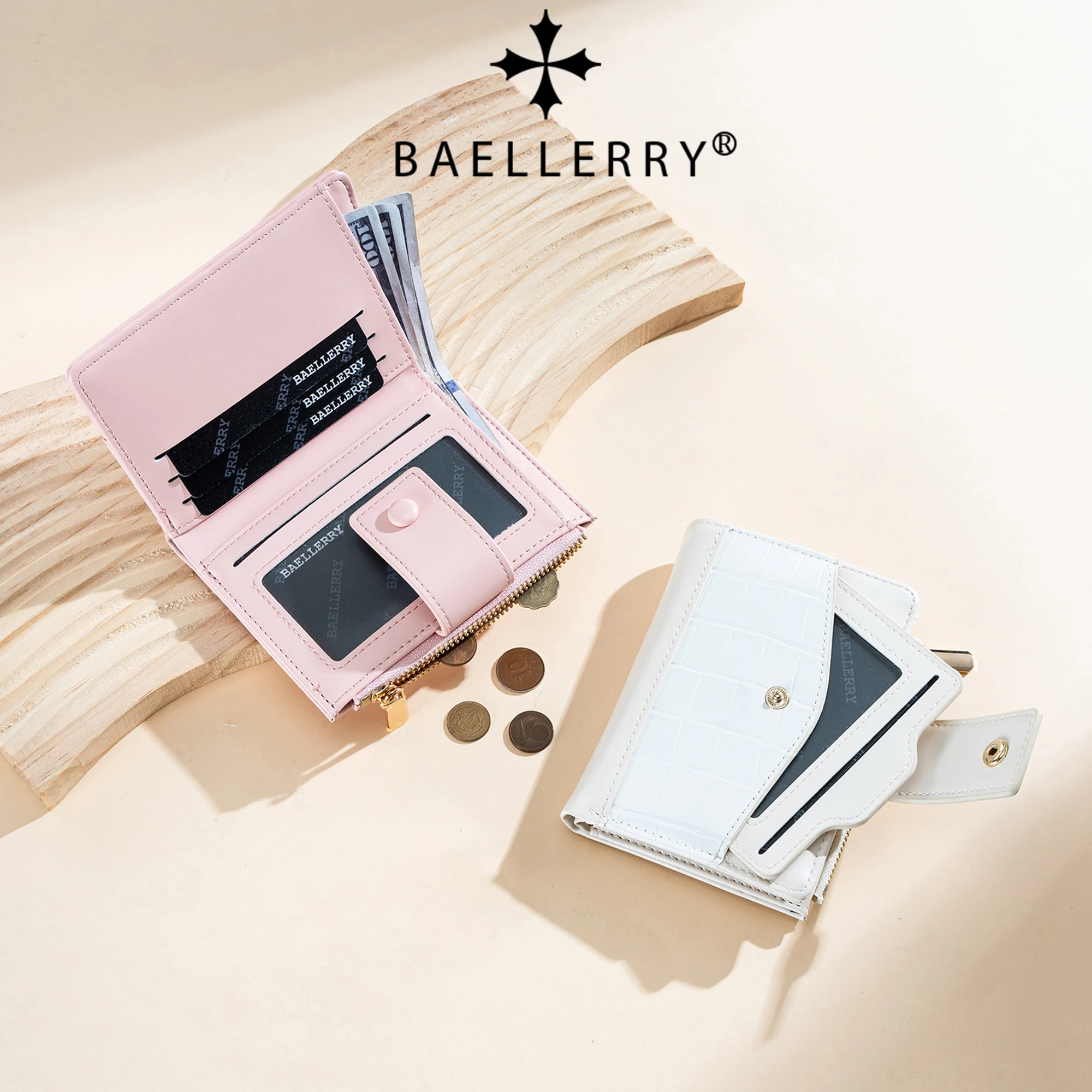 Фото Женский короткий кошелек Baellerry с узором под крокодиловую кожу, из мягкой искусственной кожи, многофункциональный, с кнопкой и молнией, с отделениями для карт №4