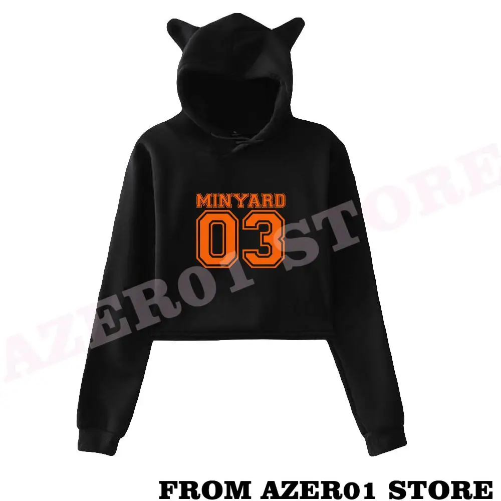 

The Foxhole Court MINYARD JOSTEN Print Cat Cropped Hoodies Women/Girl Long Sleeve Hooded Pullover Crop Tops Loose hooded hoodies