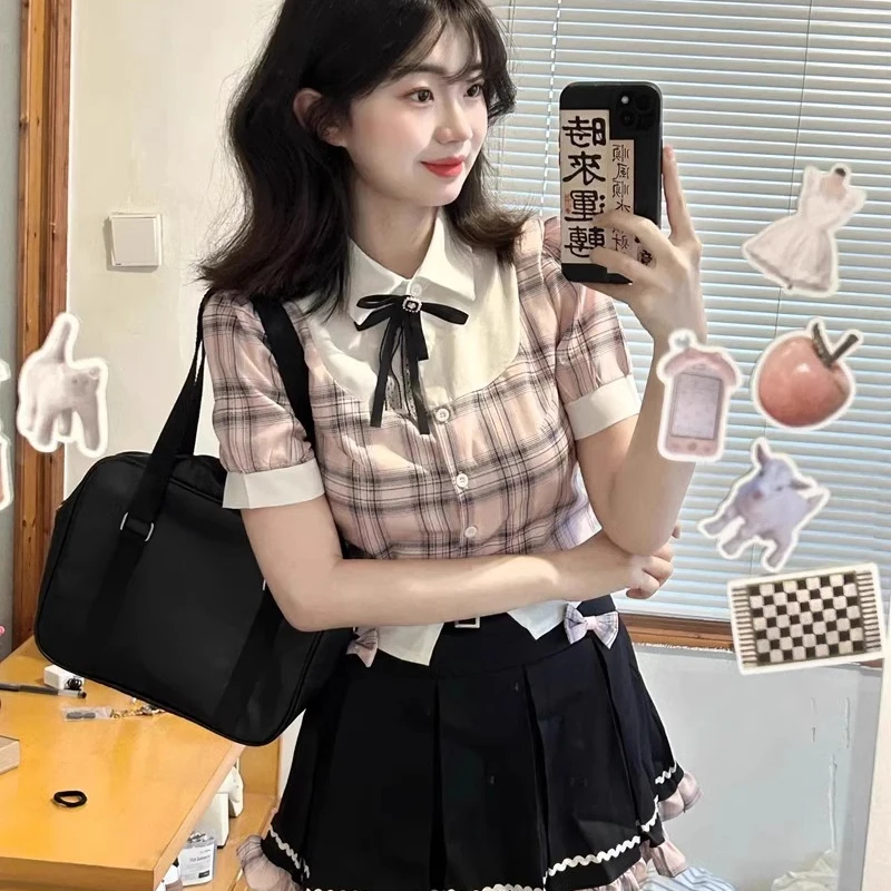 Корейский Костюм JK в стиле преппи рубашка с длинным рукавом и плиссированная