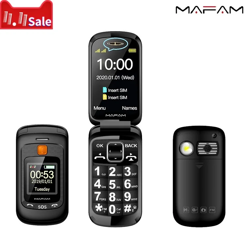 Mafam Flip Mobile Phone Easy Use Senior Dual Touch Handwriting SOS Push Button Speed Dial Folded Elderly Flashlight Two Sim F899